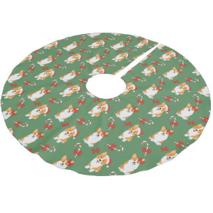Corgi Christmas Candy Cane Pattern Polyester Weihnachtsbaumdecke