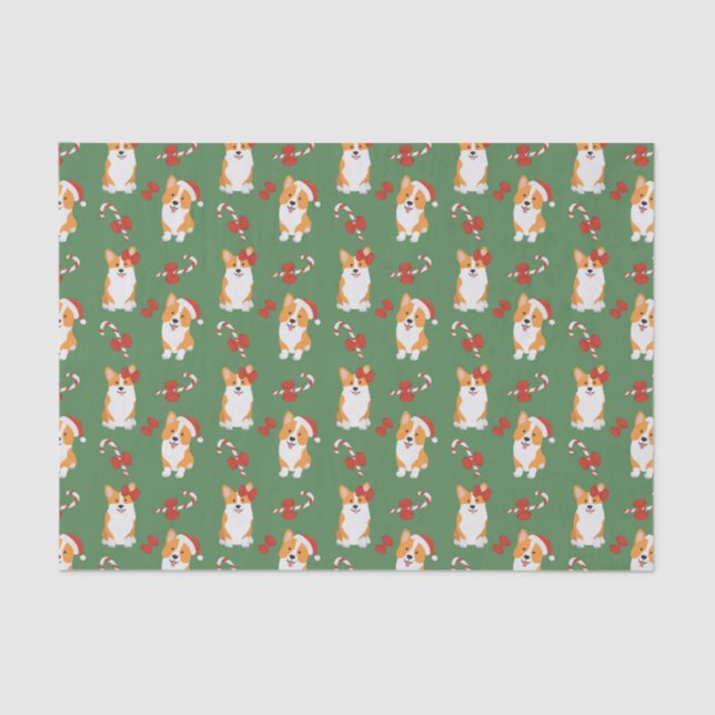 Corgi Christmas Candy Cane Pattern Seidenpapier (Vorderseite)