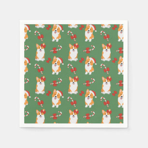 Corgi Christmas Candy Cane Pattern Serviette