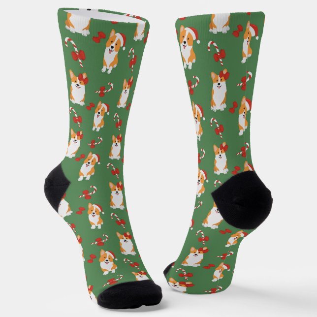 Corgi Christmas Candy Cane Pattern Socken (Gewinkelt)