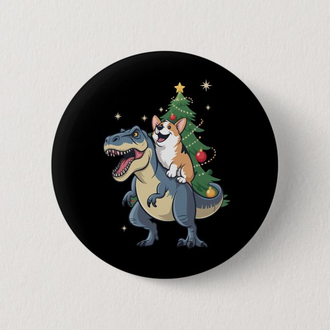 Corgi Christmas Dinosaurier Tree Rex Holiday Xmas Button (Vorderseite)