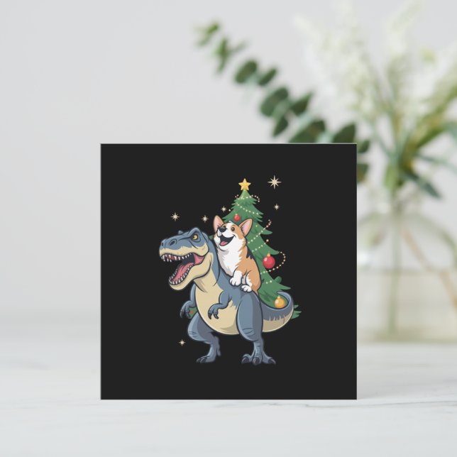 Corgi Christmas Dinosaurier Tree Rex Holiday Xmas Feiertagskarte (Stehend Vorderseite)