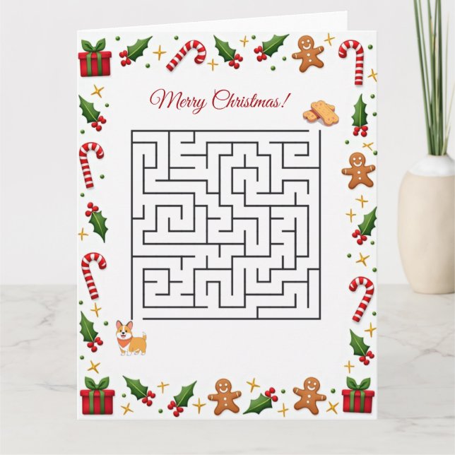 Corgi Christmas Maze Puzzle Holiday Karte (Vorderseite)
