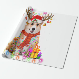 Corgi Christmas Reindeer Christmas Lights Pajama Geschenkpapier
