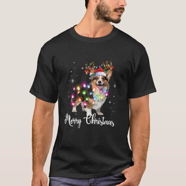 Corgi Christmas Reindeer Dog Lover T Shirt (Vorderseite)