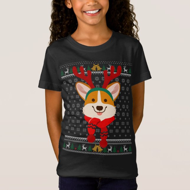Corgi Christmas Reindeer Ugly Sweater Scarf Holida T-Shirt (Vorderseite)