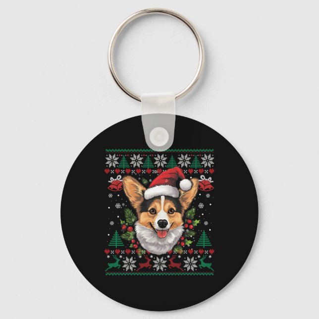 Corgi Christmas Santa Ugly Sweater Dog Lover Xmas Schlüsselanhänger (Vorderseite)