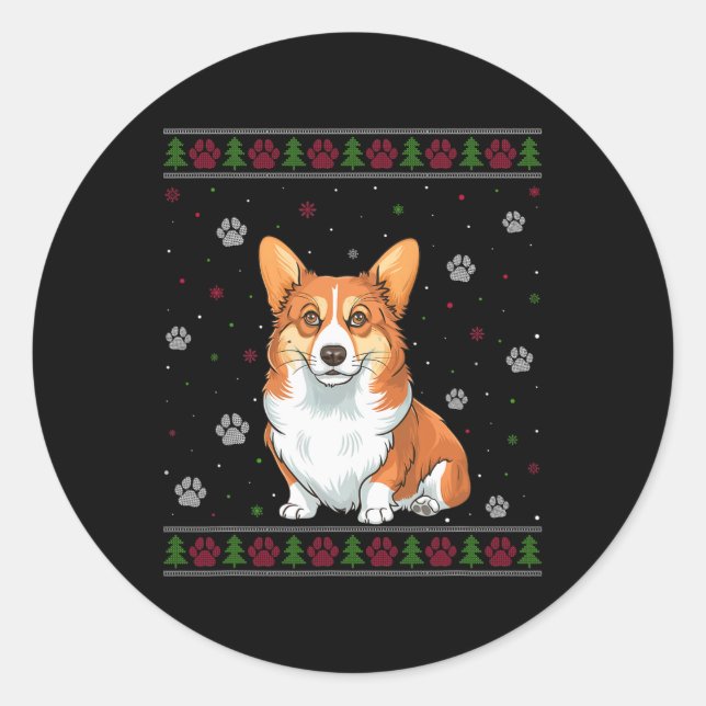 Corgi Christmas Sweater Xmas Haustier Hund Lover Runder Aufkleber (Vorderseite)