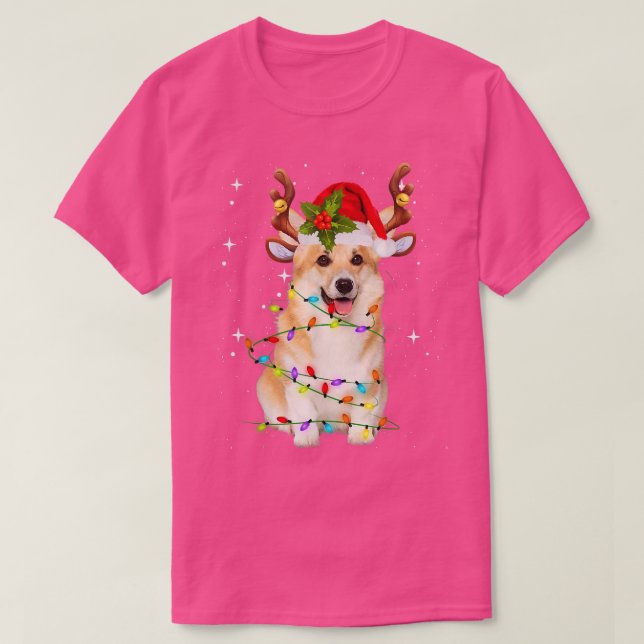 Corgi Christmas T-Shirt Reindeer Christmas Lights  (Design vorne)