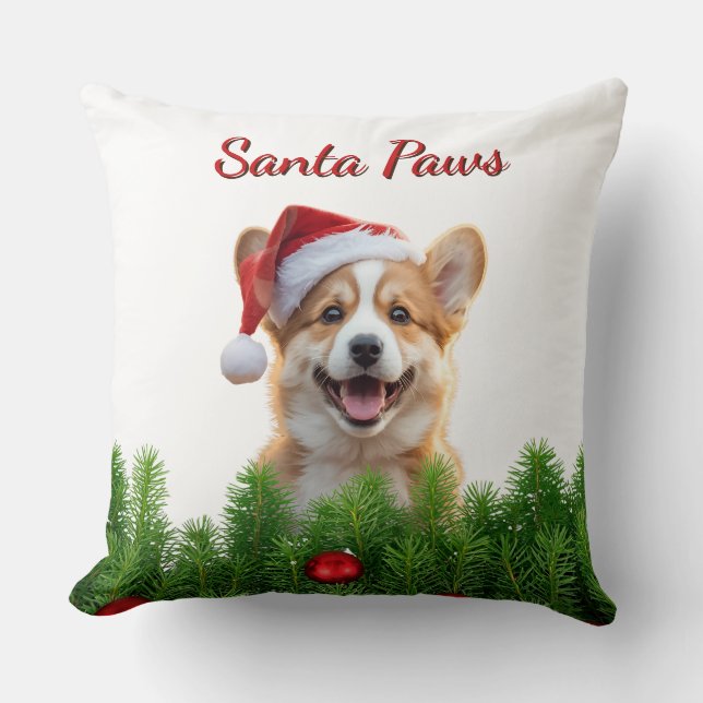 Corgi Christmas Throw Pillow – Santa Paws Design Kissen (Vorderseite)