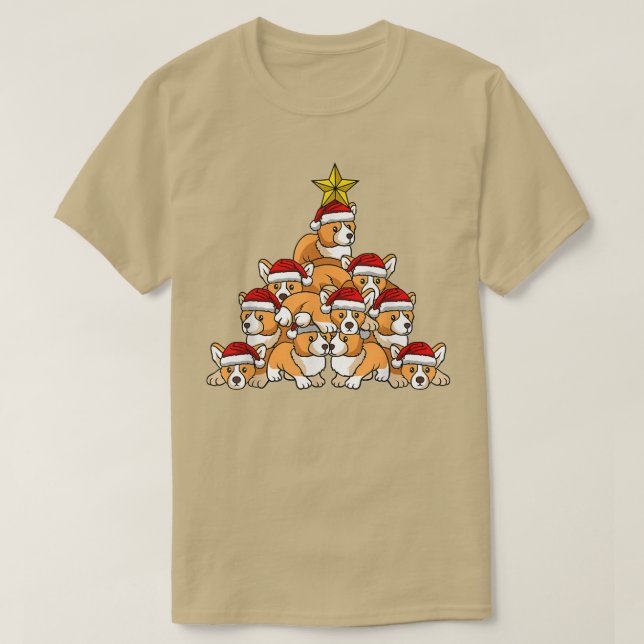 Corgi Christmas Tree Niedliche Weihnachtsbaumtiere T-Shirt (Design vorne)
