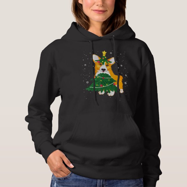 Corgi Christmas Tree Xmas Light Costume Hoodie (Vorderseite)