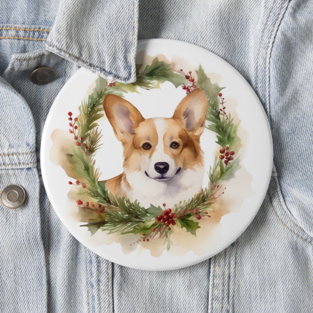 Corgi Christmas Wreath Festivals Button (Beispiel)