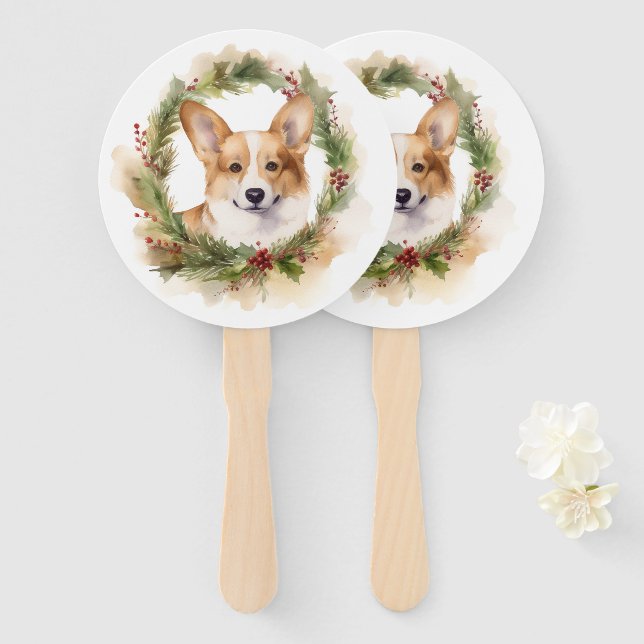 Corgi Christmas Wreath Festivals Fächer (Vorne und Hinten)