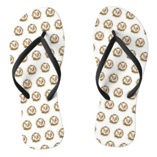 Corgi Christmas Wreath Festivals Flip Flops