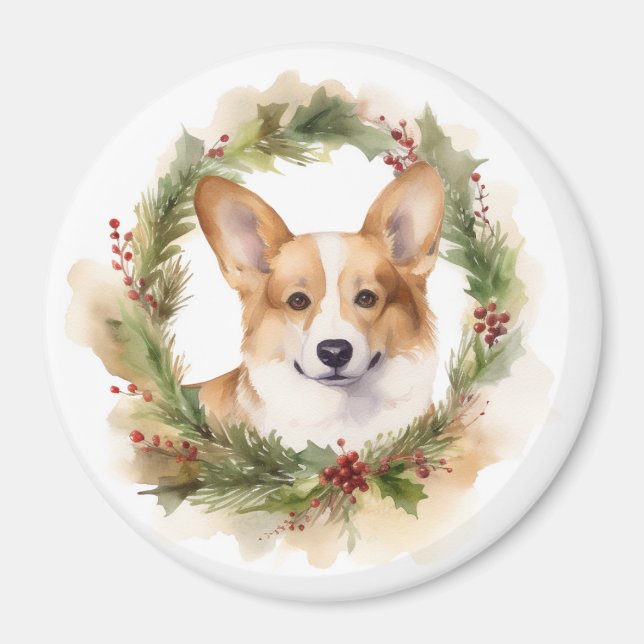 Corgi Christmas Wreath Festivals Magnet (Vorne)
