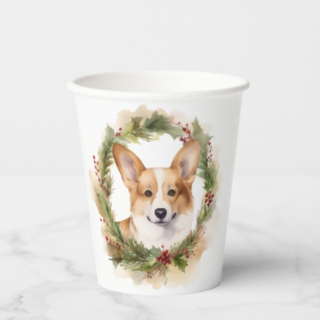 Corgi Christmas Wreath Festivals Pappbecher (Vorderseite)