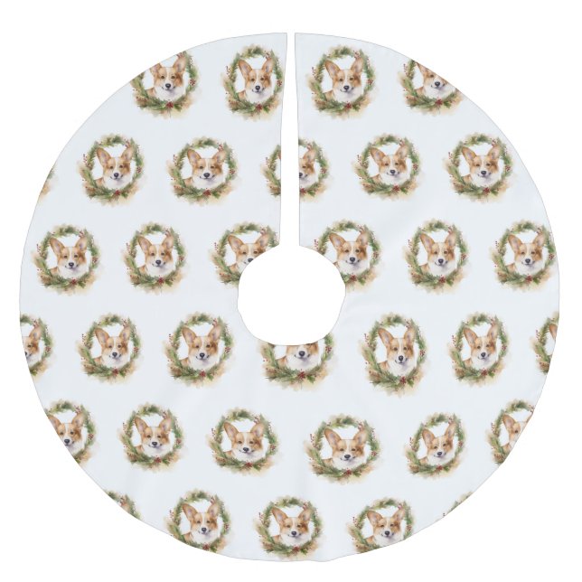 Corgi Christmas Wreath Festivals Polyester Weihnachtsbaumdecke (Vorderseite)