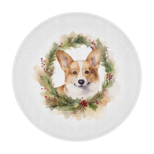 Corgi Christmas Wreath Festivals Schneidebrett (Vorderseite)