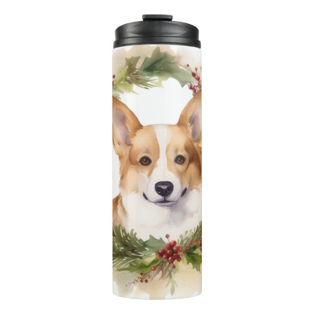 Corgi Christmas Wreath Festivals Thermosbecher (Vorderseite)