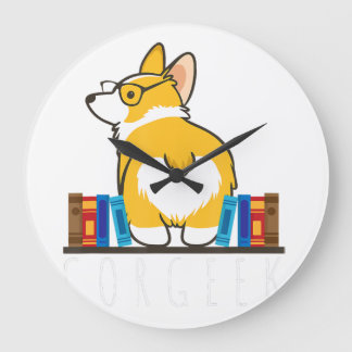 Corgi - Corgeek Funny Book Nerd Geek Dog Geschenk  Große Wanduhr