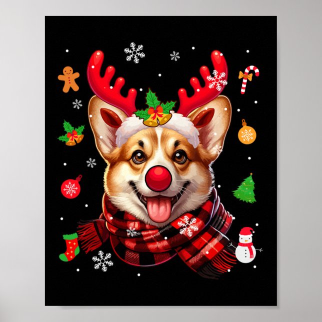 Corgi Cosplay Reindeer Weihnachtskostümbesitzer Fa Poster (Vorne)