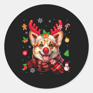 Corgi Cosplay Reindeer Weihnachtskostümbesitzer Fa Runder Aufkleber