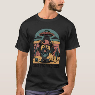 Corgi Cowboy UFO Lustiges Western Alien Hund Langa T-Shirt