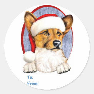Corgi Cristmas Santa Gift Tags Runder Aufkleber