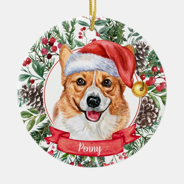 Corgi Custom Dog Weihnachtsmannmütze Weihnachtssch Keramik Ornament (Vorne)