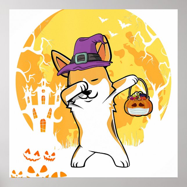 Corgi Dabbing Hexch Pumpkin Funny Hund Halloween Poster (Vorne)