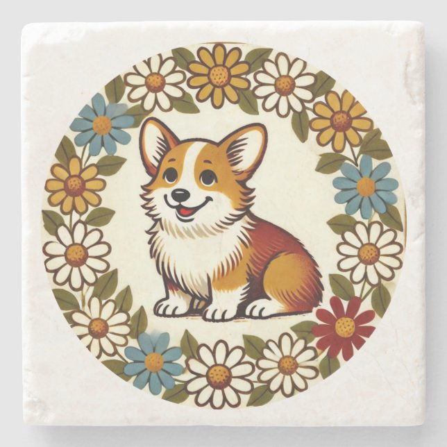 Corgi Daisy Steinuntersetzer (Vorderseite)