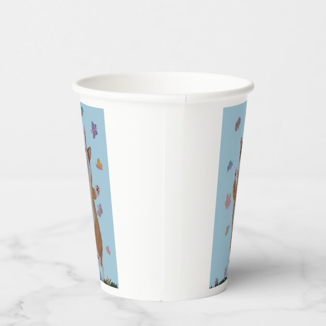 Corgi dancing with butterflies Paper Cups Pappbecher (Rechts)