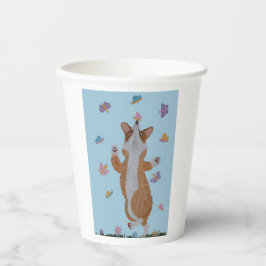 Corgi dancing with butterflies Paper Cups Pappbecher