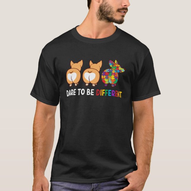 Corgi Dare To Be Different Autism Awareness T-Shirt (Vorderseite)