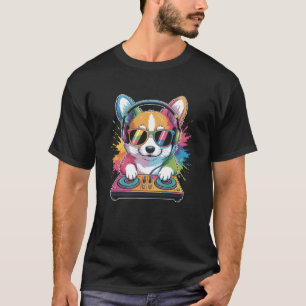 Corgi-DJ an Plattenspielern EDM-Synthesizer-Rave-M T-Shirt
