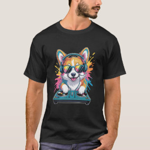 Corgi-DJ an Plattenspielern EDM-Synthesizer-Rave-M T-Shirt