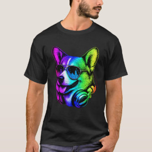 Corgi-DJ-Kopfhörer Retro-Musik Hunde-Liebhaber T-Shirt