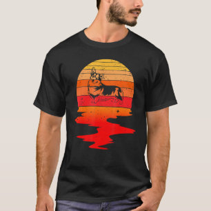 Corgi Dog 70er Vintag Retro Sunset Hund Tier T-Shirt
