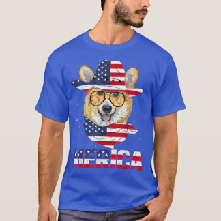 Corgi Dog American Flag Sonnenbrille Patriotic 4th T-Shirt