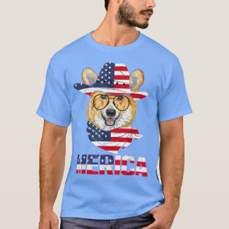 Corgi Dog American Flag Sunglasses Patriotic 4th J T-Shirt