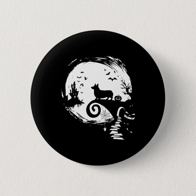 Corgi Dog And Moon Halloween Anzug Dog Lover Fun Button (Vorderseite)