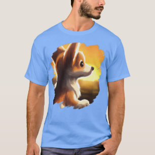 Corgi Dog Art Sunset Vintag Retro Corgis Hunde-313 T-Shirt