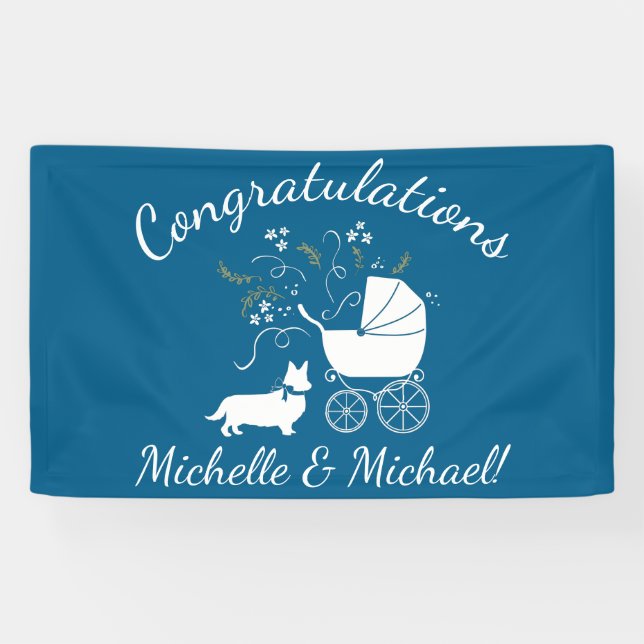Corgi Dog Baby Shower Welsh Blue Boy Banner (Horizontal)