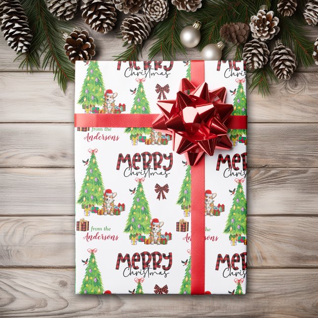 Corgi Dog, Bird und Weihnachtsbaum Wrapping Paper Geschenkpapier (Von Creator hochgeladen)