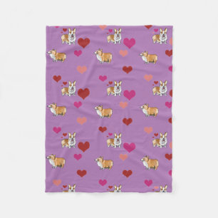 Corgi Dog Blanket Lila mit Herz Fleecedecke