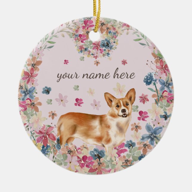 Corgi Dog Blume Keramik Ornament (Vorne)