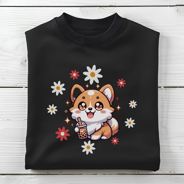 Corgi Dog Boba Tea Bubble Teezeremonie Sweatshirt (corgi floral bubble tea boba tea lovers sweatshirt gift)