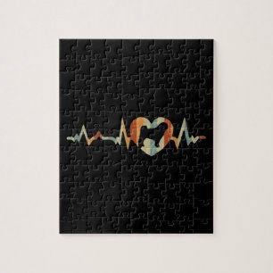 Corgi Dog Cartoon Heartbeat Sunset Puzzle