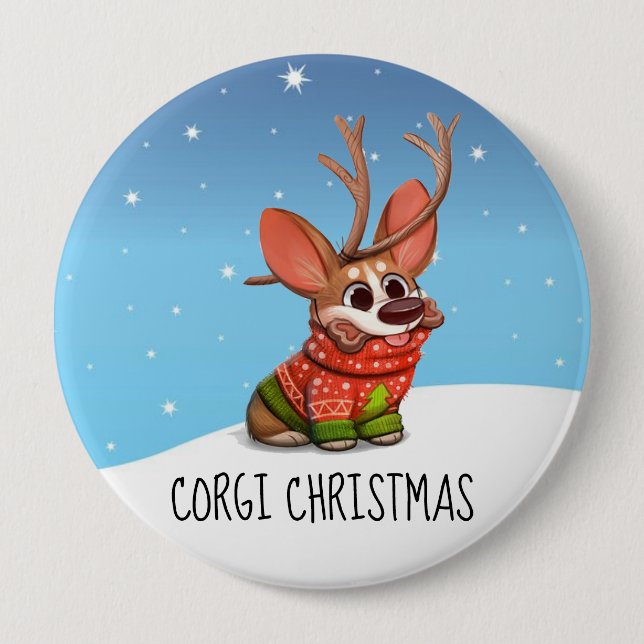 Corgi Dog Christmas Button (Vorderseite)
